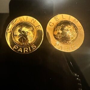 Celine Paris Gold Logo Earrings